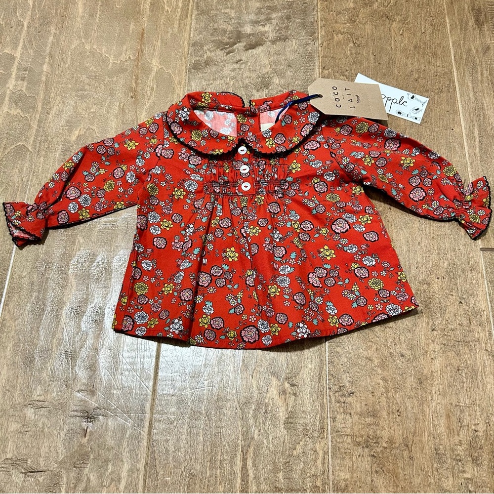 Coco Au Lait Baby Cotton Floral Blouse Red Yellow White Size 6 Months NWT